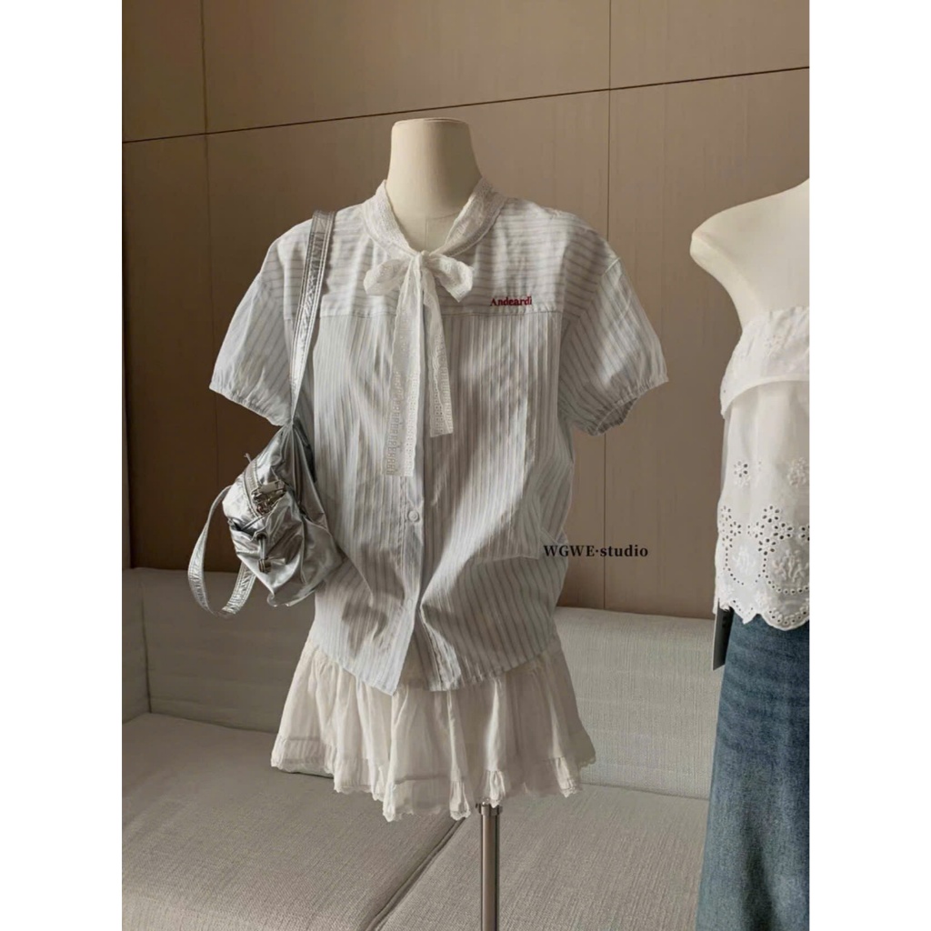 เงิน6959 WGWE C607 เสื้อคอปกปักโบว์ 6520 สไตล์เลดี้ sln