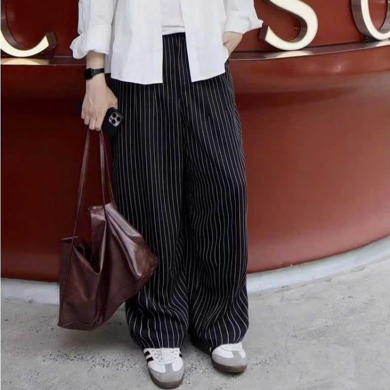 Unisex กางเกงขากว้างผู้ชายยาวลายสก๊อตเอวยางยืด Drawstring คุณภาพสูง Kate ผ้านุ่มตรงรูปแบบสีดํา HALLEY D27