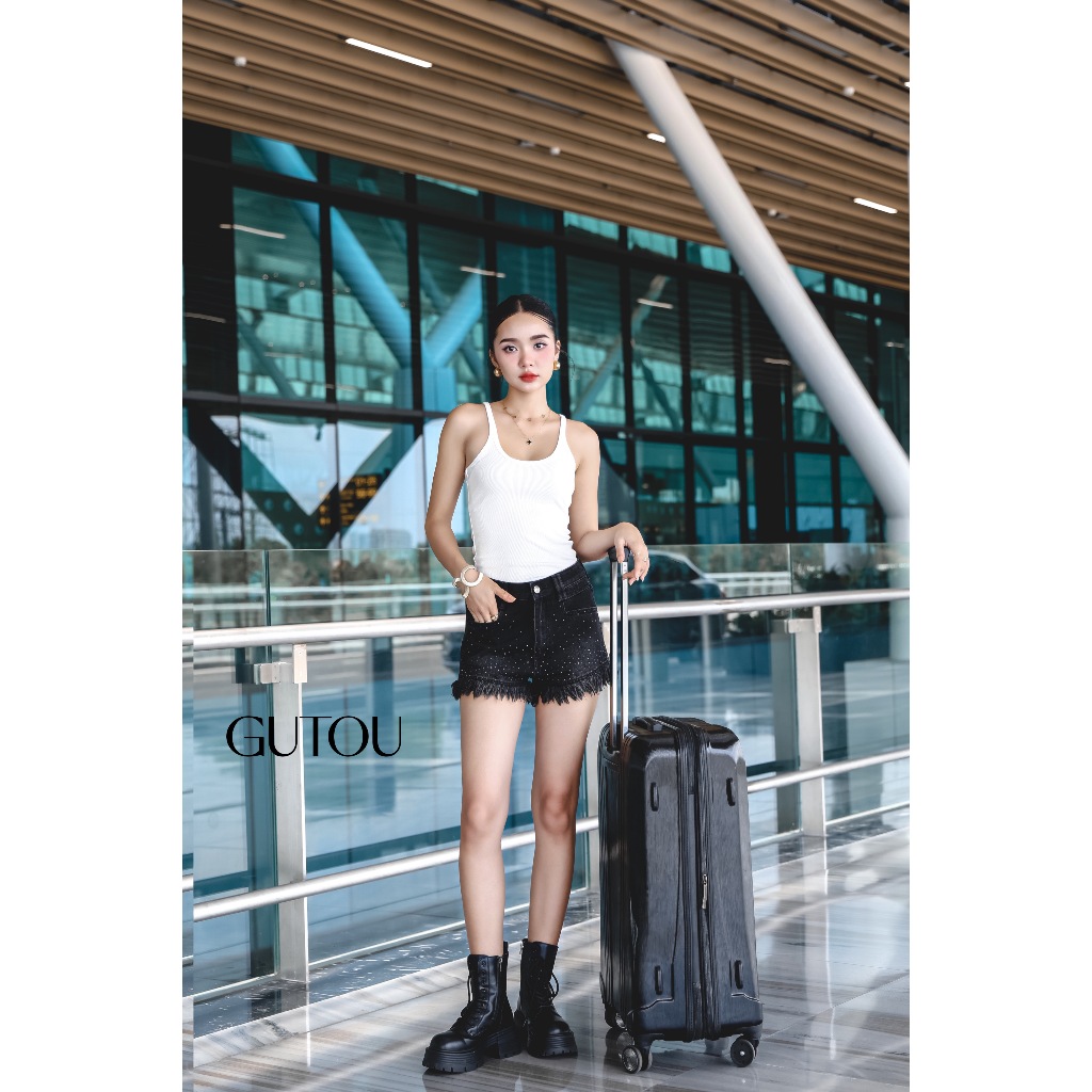 [ GUTOU ] Bling Rhinestone Jean Shorts G84