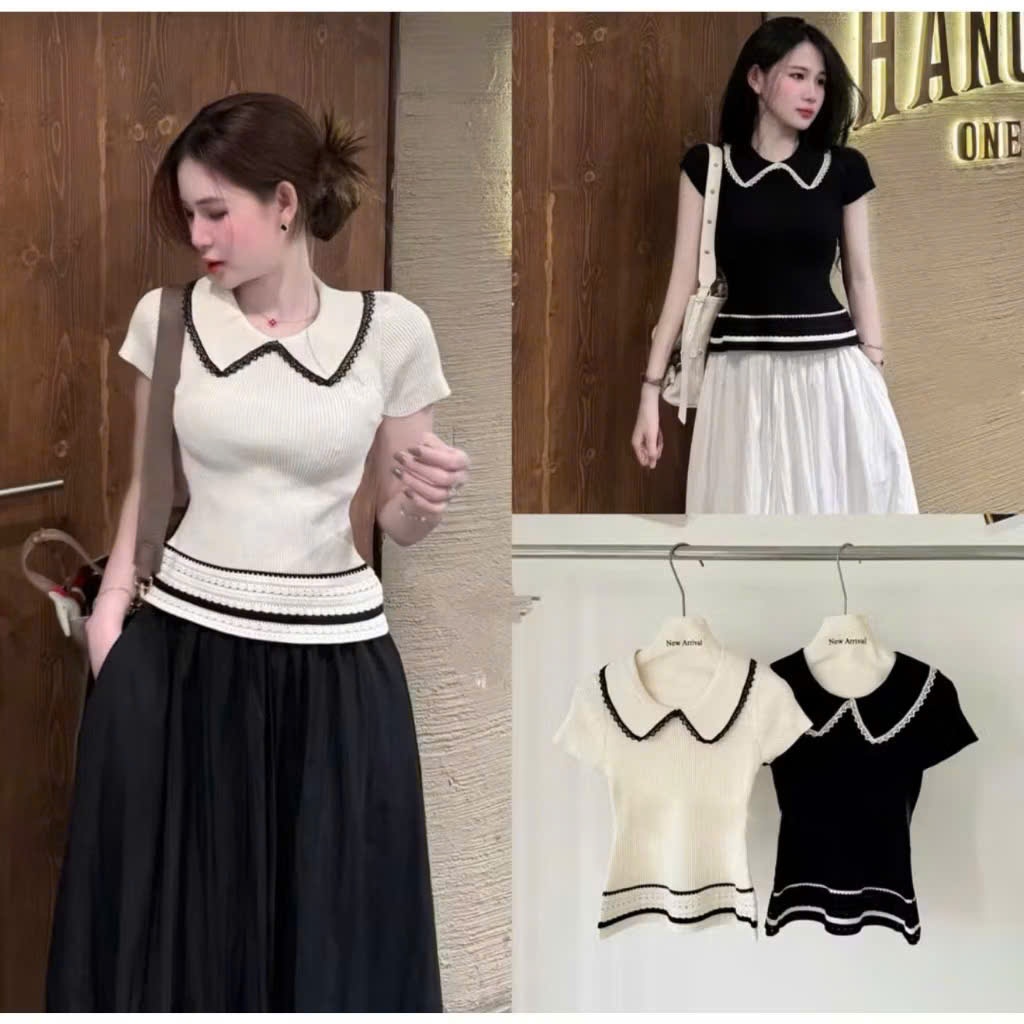 เสื้อสเวตเตอร์แขนสั้นคอปกลูกไม้สุดน่ารัก Alendo905 _P9K5