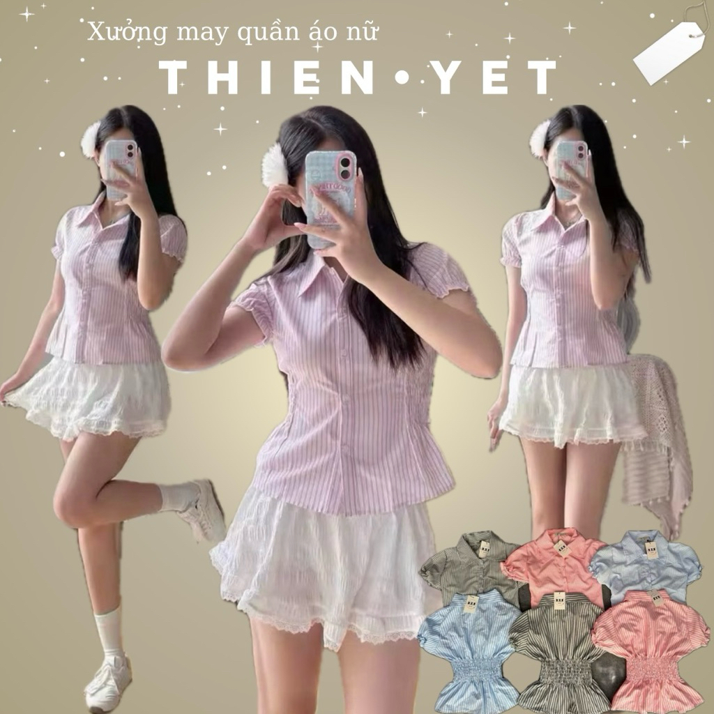 เสื้อครอปแขนสั้นน่ารัก STRIPE SHIRT 354 TN สําหรับออกนอกบ้านในเต้นรําประจําวันของผู้หญิง - Thien Scorpio