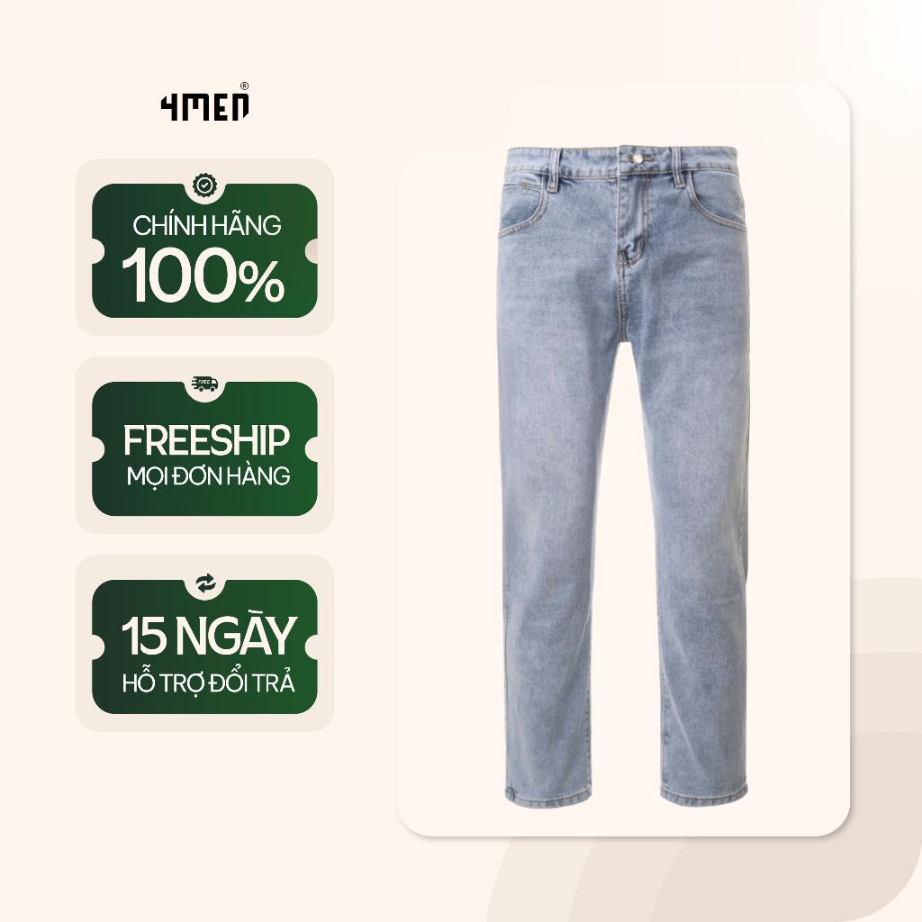 M Gentle Form Regular กางเกงยีนส์ปัก 4MEN QJ114 พื้นฐาน ยืดหยุ่นเล็กน้อย สบาย ไดนามิก อ่อนเยาว์