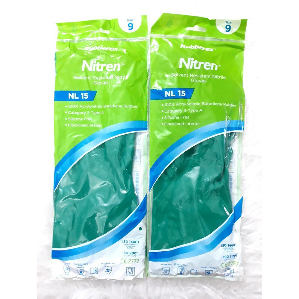 ถุงมือยางสังเคราะห์ Rubberex Nitren NL 15 จาระบีและสารเคมี EN374 มาตรฐาน EN388