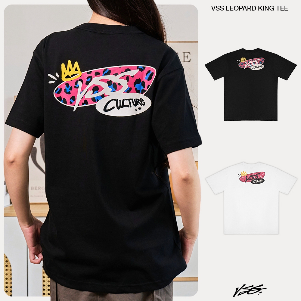 เสื้อยืดผู้ชายและผู้หญิง VSS ของแท้ ผ้าคอตตอน 2 ทางเนื้อนุ่ม ปลายแขนหลวม พิมพ์ลายพราง ลายเสือดาวสีชม