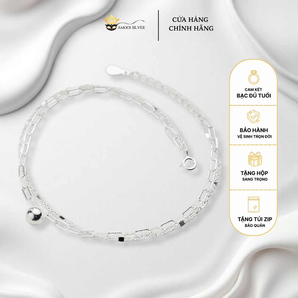 S925 SILVER Anklet Double Chain 1 Round Ball - AMOOI SILVER AC57