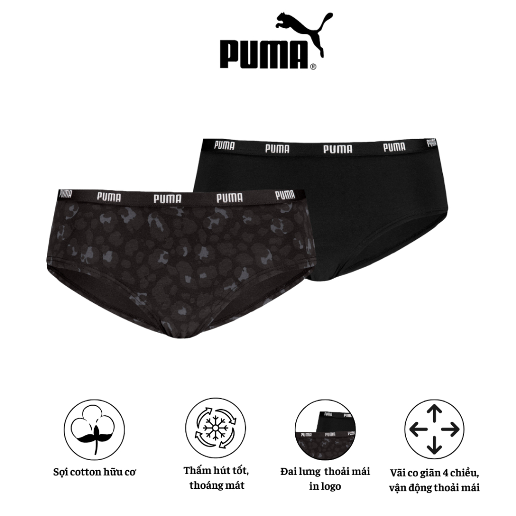 Puma Combo of 2 Cotton พิมพ์กางเกงชั้นในสตรีโลโก้ Puma ผู้หญิงพิมพ์ Hipster 2P Hang
