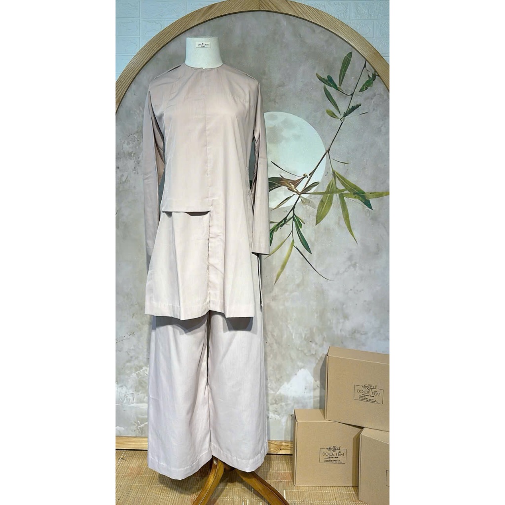 (SHOP STAR) ชุดพุทธ - เนคไทกระดุมสีน้ําเงิน วัสดุเคท (pp034)