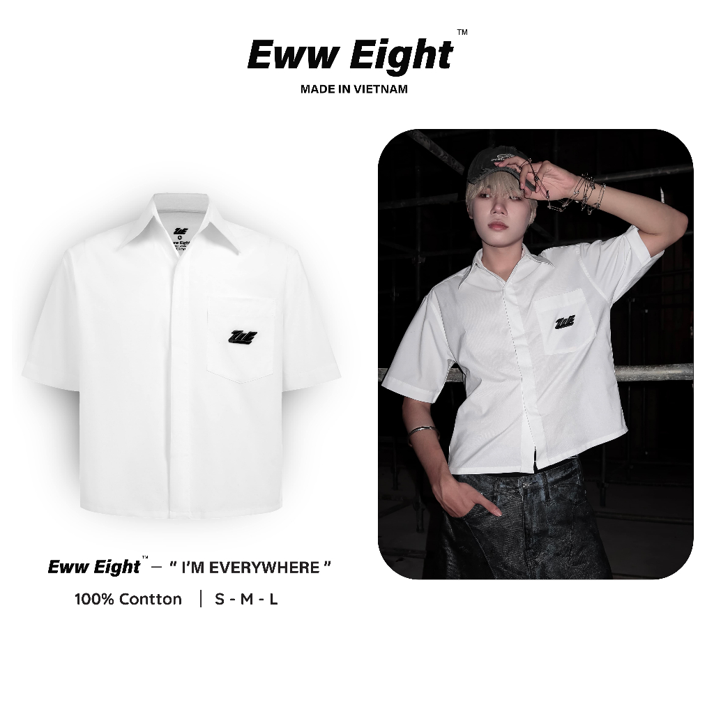 Eww Eight Basic Logo Shirt Ew Eight - Boxy White, Black 100% Cotton - (ซื้อ 1 แถม 1 สุ่มรายการ)