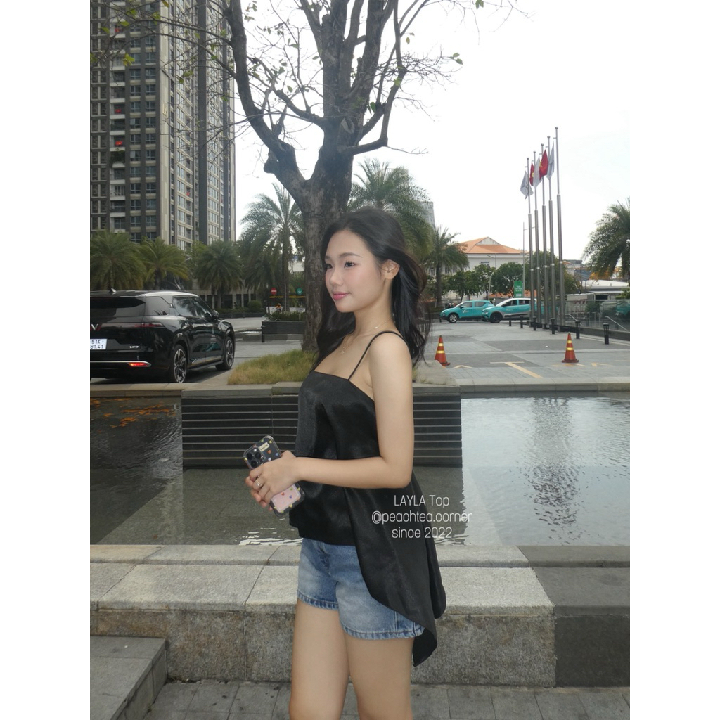 LAYLA Top Peachtea Corner Feminine Custom Slim Back Silk Top