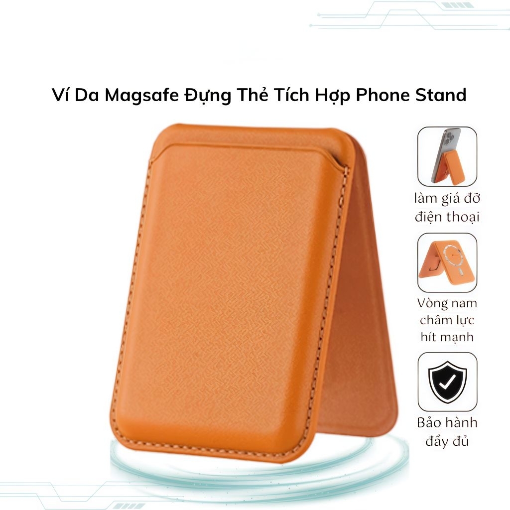 Mag.safe Leather Card Holder Wallet with Integrated Phone Stand หลายสี