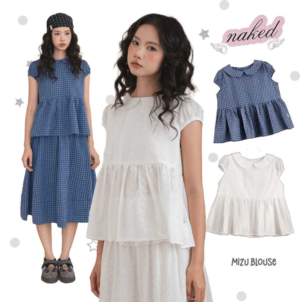 NAKEDbyV เสื้อเชิ้ตเบบี้ดอลล์ผู้หญิง MIZU BLOUSE + MIZU MIDI SKIRT