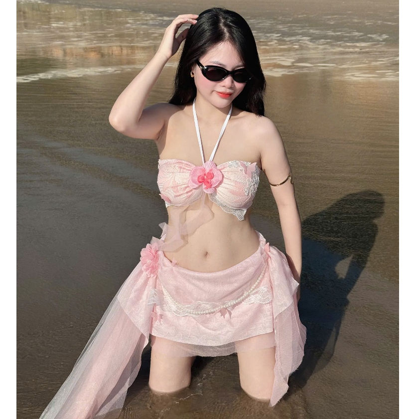 ชายหาด2ชิ้น ชุดบิกินี่ เสื้อเกาะอกมีฟาแลนนอปซิส กางเกงกระโปรงเทียม lanbishop ปอนด์46