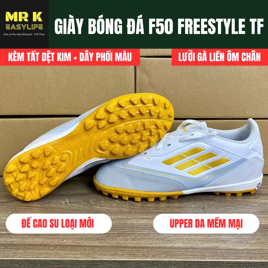 [กลับ 0.5 ขนาด] F50 PRO TF Mens Soccer Shoes พื้นยาง TF พื้นเย็บเต็ม ฟรีถุงเท้า + เชือกเปลี่ยนสี