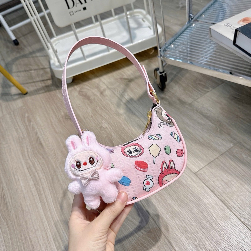 กระเป๋าถือผู้หญิงลายการ์ตูนและตุ๊กตาสัตว์-กระเป๋าสะพายไหล่และสะพายข้างน่ารักสําหรับเด็กผู้หญิง- ข้อความ021