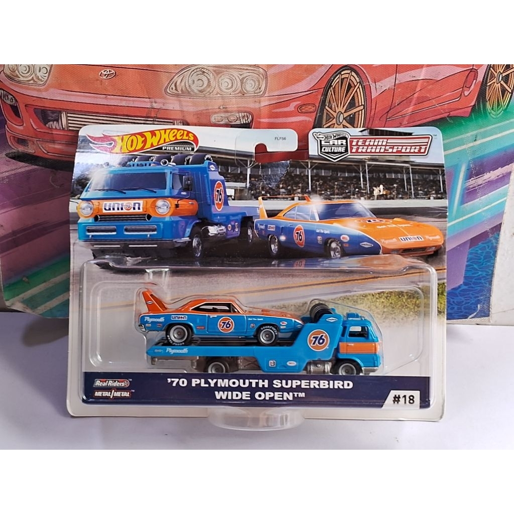 [BREAKED CARD] HOT WHEELS PREMIUM 1970 PLYMOUTH SUPERBIRD WIDE OPEN TEAM TRANSPORT