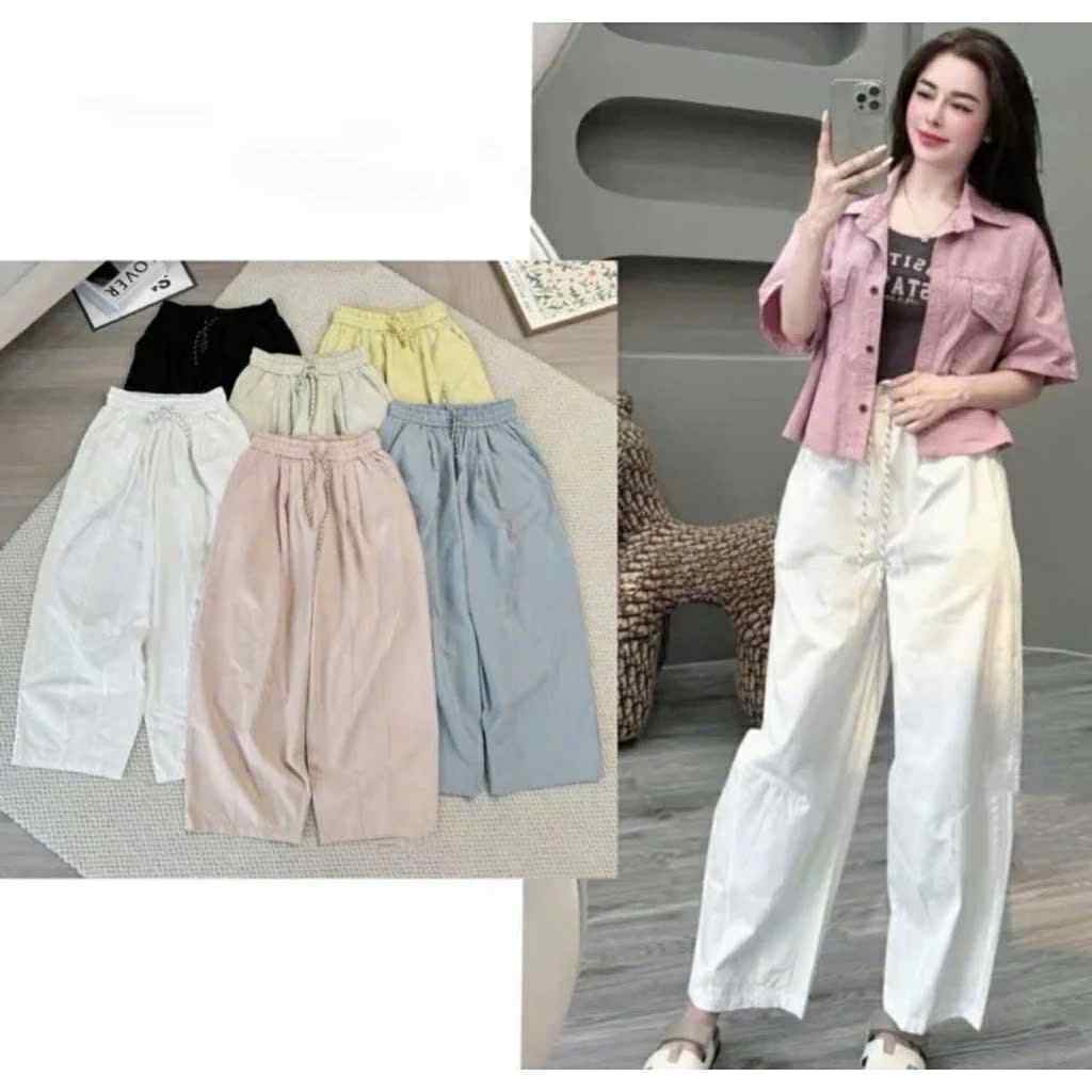 กางเกงขาบานผู้หญิงทําจากสีกากีเชื่อมนุ่มเนียน_m064