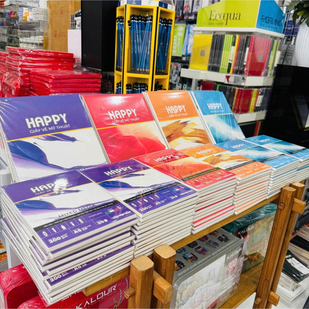 Mix Media หนังสือวาดภาพกระดูกสันหลังกาว Happy A5/A4/A3 - หนังสือวาดภาพหลายวัสดุ