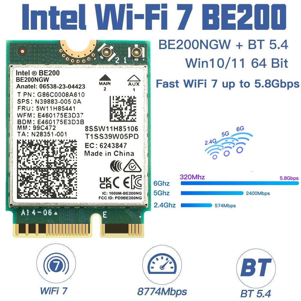 การ์ด Wi-Fi 7 Intel BE 200NGW บลูทูธ 5.4 พร้อม 2.4/5/6GHz 5.8Gbps สําหรับแล็ปท็อปพีซี Win 10/11 เดิม