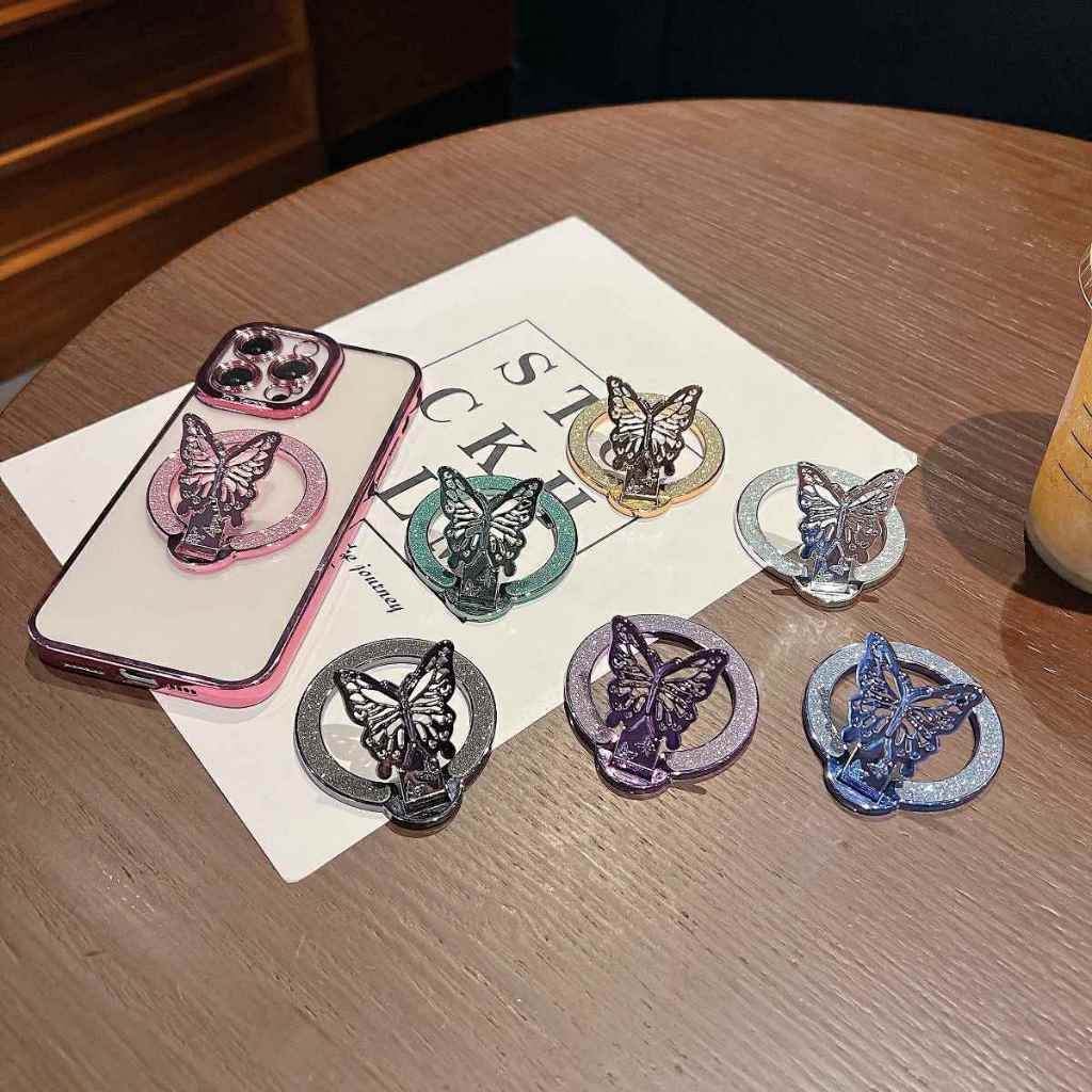 ใหม่ Creative Fun Glitter Flying Wings Magnetic Universal Phone Holder PC Case Sticker Lazy Holder M