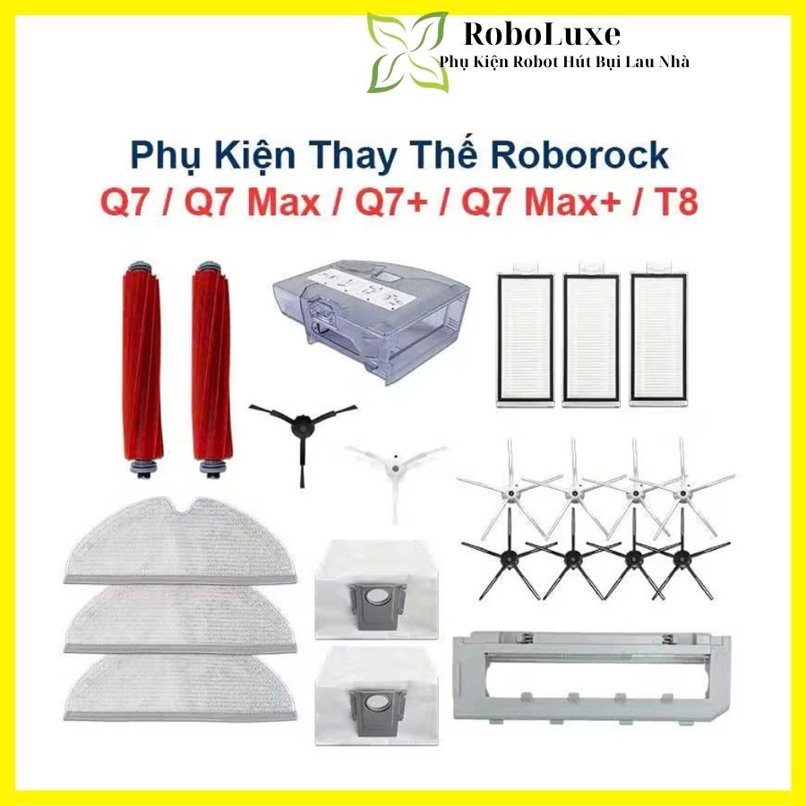 Roborock Q7 / Q7 Max / Q7+ / Q7 Max+ / T8 อุปกรณ์เสริมทดแทน - แปรงม้วน, ขอบ, แผ่นกรอง HEPA, ไม้ถูพื้