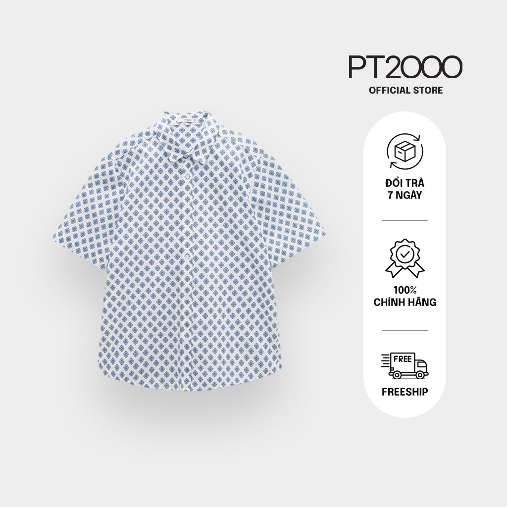 เสื้อเชิ้ตแขนสั้นผู้ชายทรงตรง PT2000 ผ้าคอตตอนเท่ๆ อ่อนเยาว์ (SMM-N910)