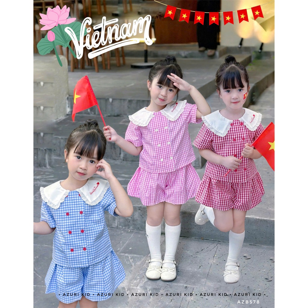 I Love VN AZD578 ZUN Kids กางเกงขาสั้น Set for girls – เสื้อยืดผ้าฝ้ายเนื้อนุ่ม เท่ๆ ใส่เที่ยวสวยๆหร