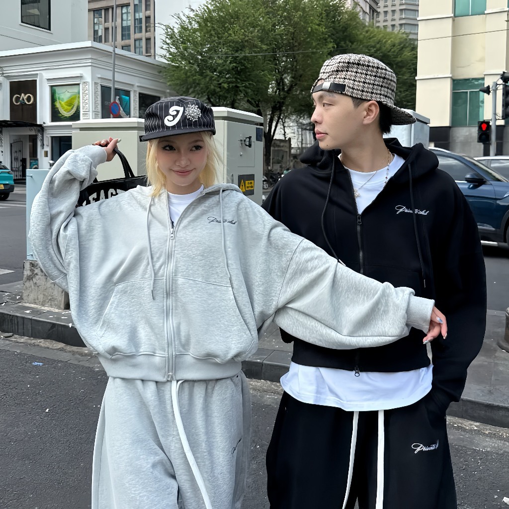 1 ไม่จํากัดเพศ ส่วนตัว สโมสร เสื้อฮู้ดทรงหลวมสําหรับบุรุษและสตรีเสื้อฮู้ดซิปคู่ออลจังเกาหลี 2025