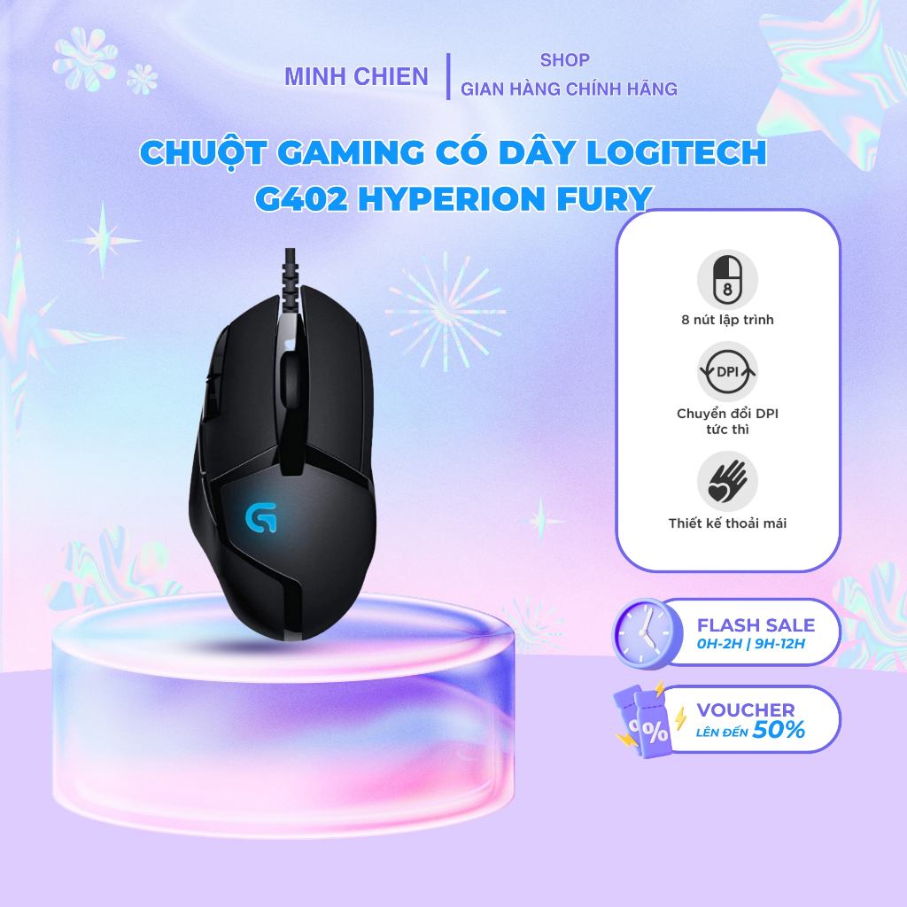 เมาส์สําหรับเล่นเกมแบบมีสาย Logitech G402 Hyperion Fury FPS - ปุ่มตั้งโปรแกรมได้ 8 ปุ่ม