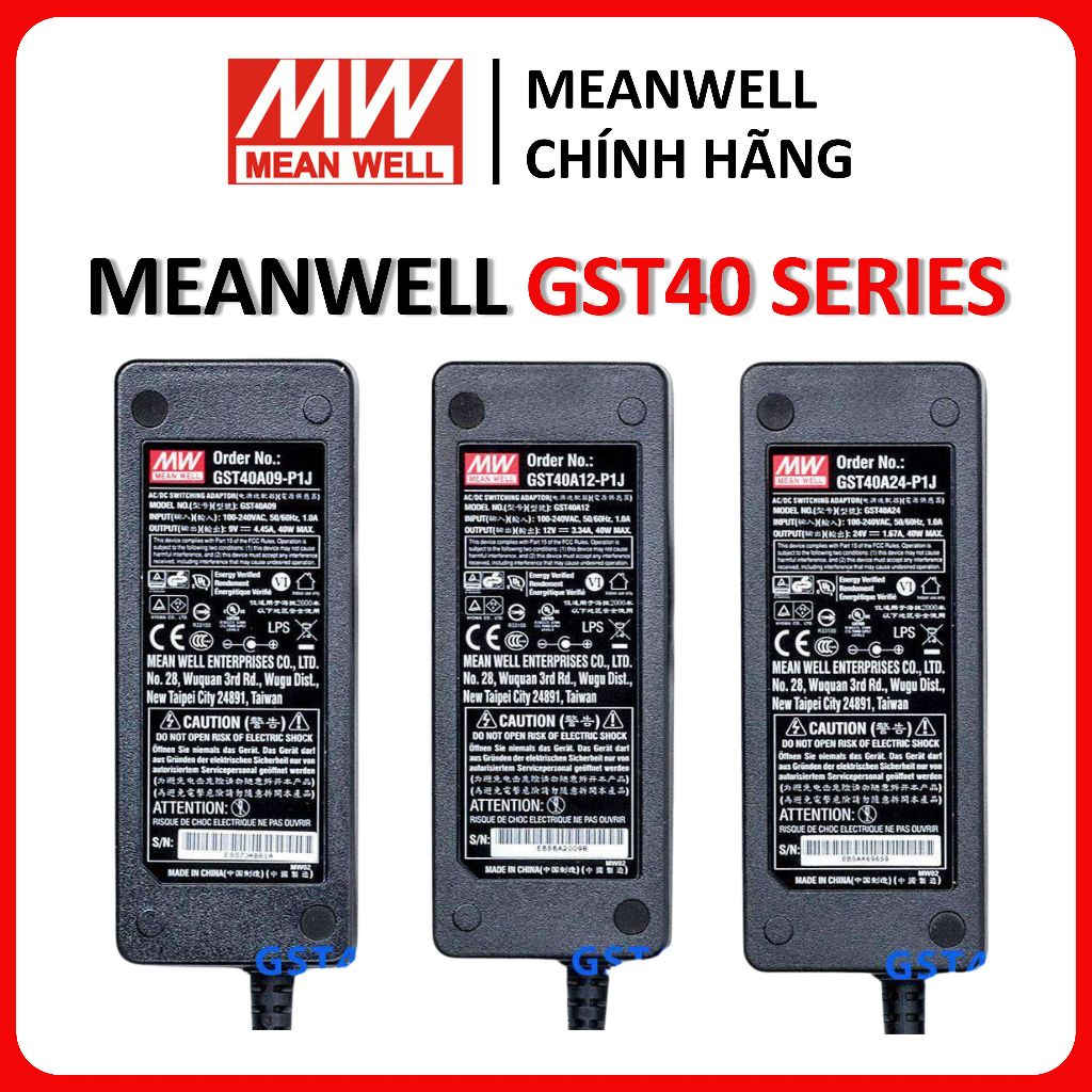 MEANWELL แหล่งพลังงาน GST40A09-P1J, GST40A12-P1J, GST40A24-P1J, Meanwell 9V 12V 24V power adapter คว
