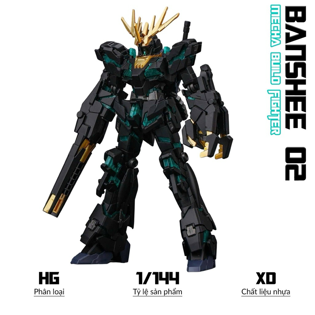 [สีด้าน] โมเดล HG Unicorn 02 Banshee, 1/144 Mecha, ประกอบของเล่น