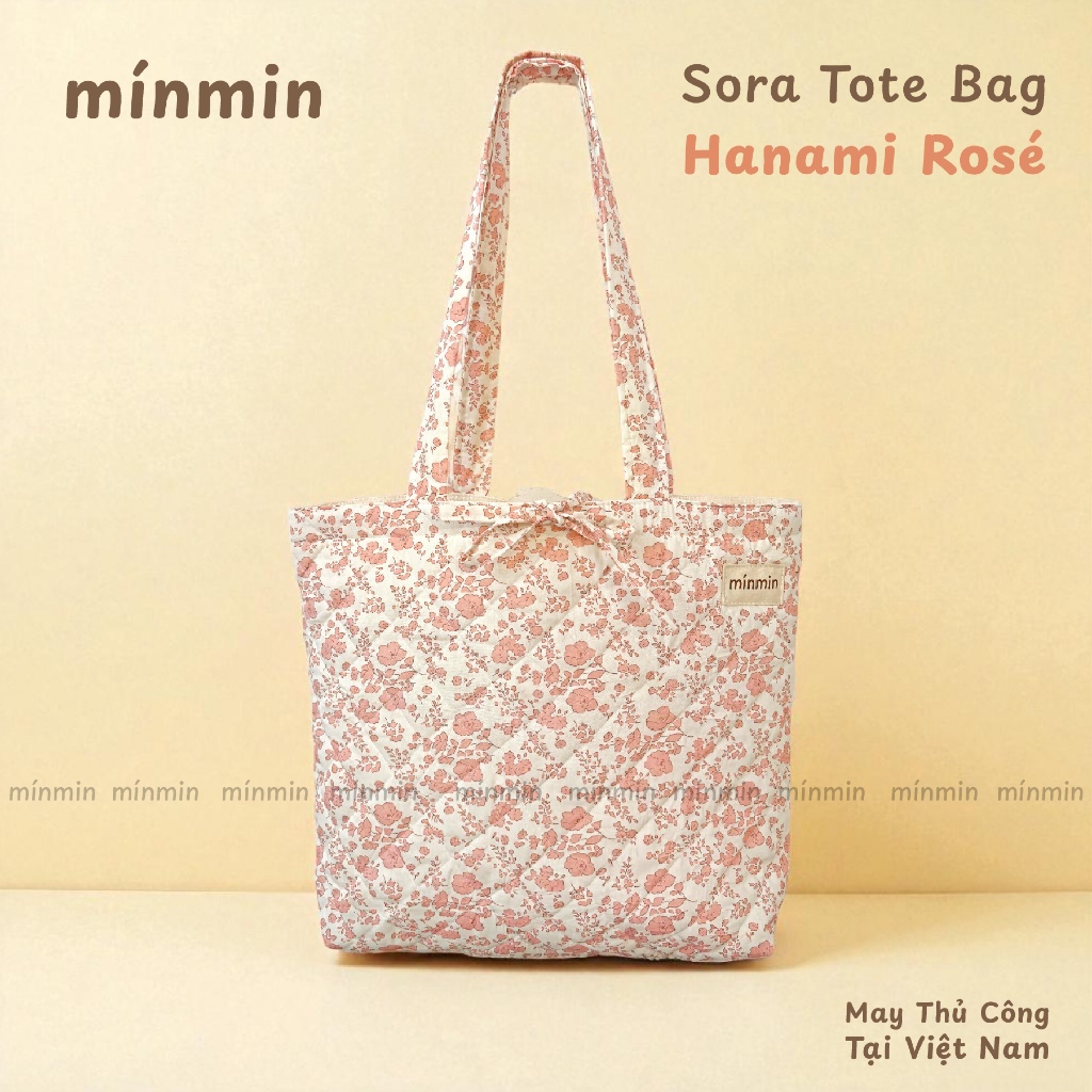Sora Tote Bag ผ้า 2 ชั้น Quilted with Flowers for Children Out, Work, School Every Day Minmin Hanami