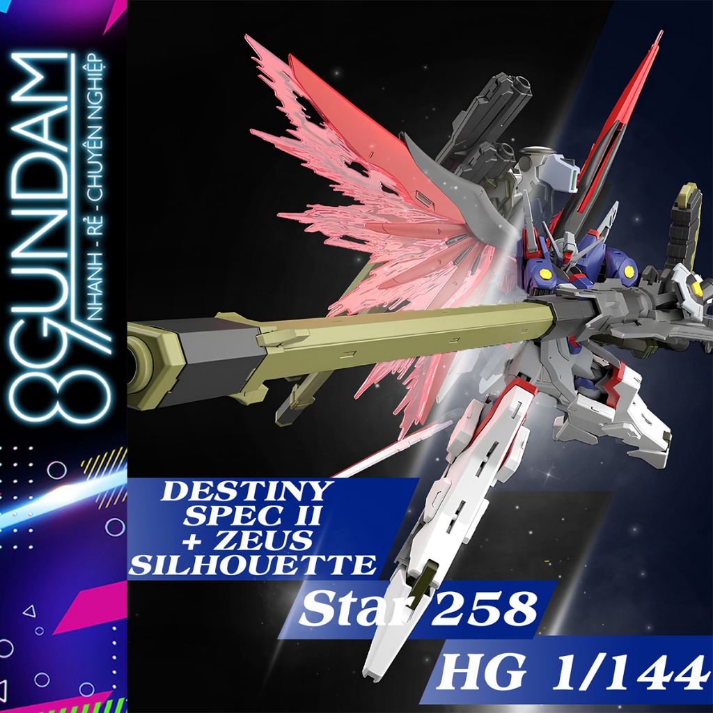HG Star 258 Destiny Spec II + Zeus Silhouette Fighter Assembly Model (พร้อมฐานและรูปลอกน้ํา)
