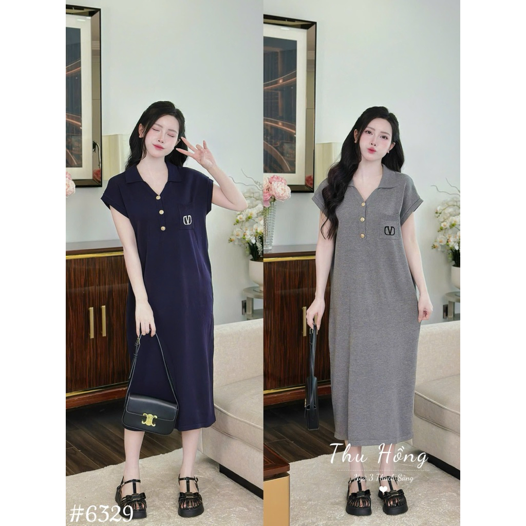 Mtg เดรสไหมพรมคอโปโล ปักหัวใจ กระเป๋าอก 6329 สินค้า QC ฟรีไซส์