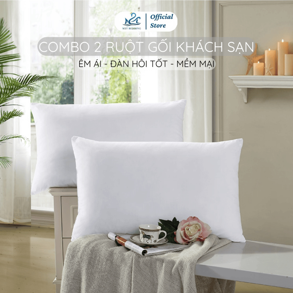 Combo ปลอกหมอนโรงแรม M2T BEDDING สีขาว 2 ชิ้น นุ่ม ยืดหยุ่น ขนาด 45x65ซม.