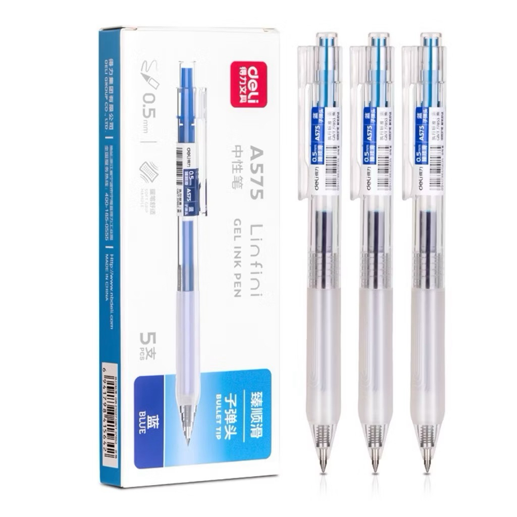Combo 5 ปากกาลูกลื่นหมึกเจล Deli A575 0.5 มม.