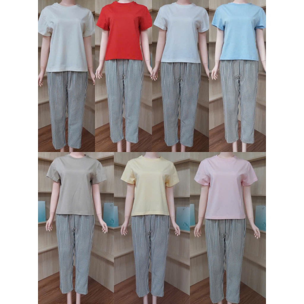 [Song Nguyeen Official] เซ็ตกางเกงลายทางสีน้ําเงินผู้หญิง – ผ้า KATE นุ่มเท่ สไตล์เป๊ะ