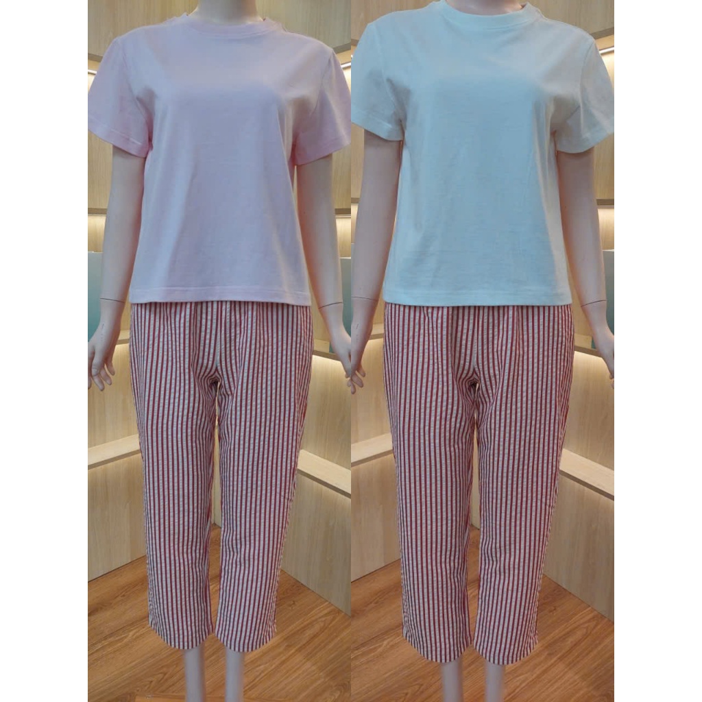 [Song Nguyeen Official] เซ็ตกางเกงลายทางสีชมพูผู้หญิง - ผ้า KATE นุ่มเท่ สไตล์เป๊ะ