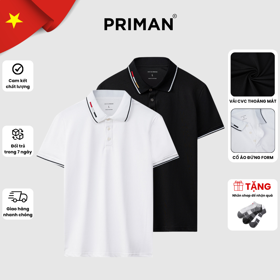 PRIMAN PL2 เสื้อโปโลผู้ชายเสื้อยืดคอปกผ้าฝ้ายสุดเท่ เสื้อยืดอ่อนเยาว์และหรูหราคุณภาพสูง
