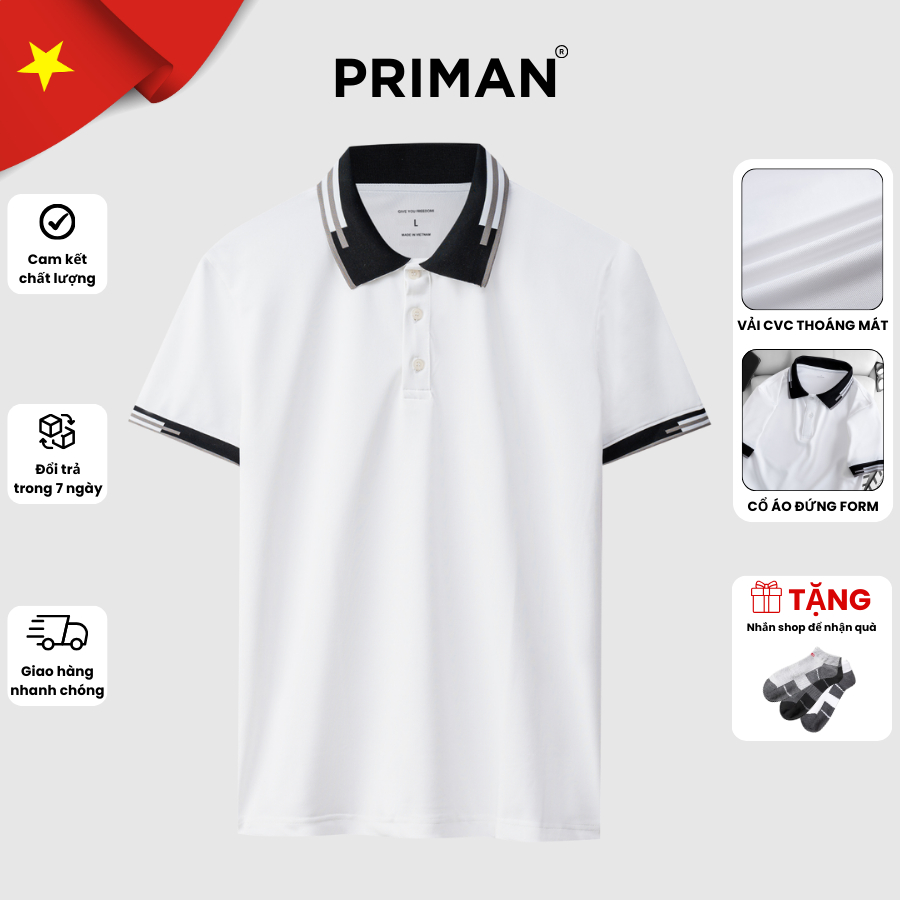 PRIMAN PL3 เสื้อโปโลผู้ชายเสื้อยืดคอปกผ้าฝ้ายสุดเท่ เสื้อยืดอ่อนเยาว์และหรูหราคุณภาพสูง
