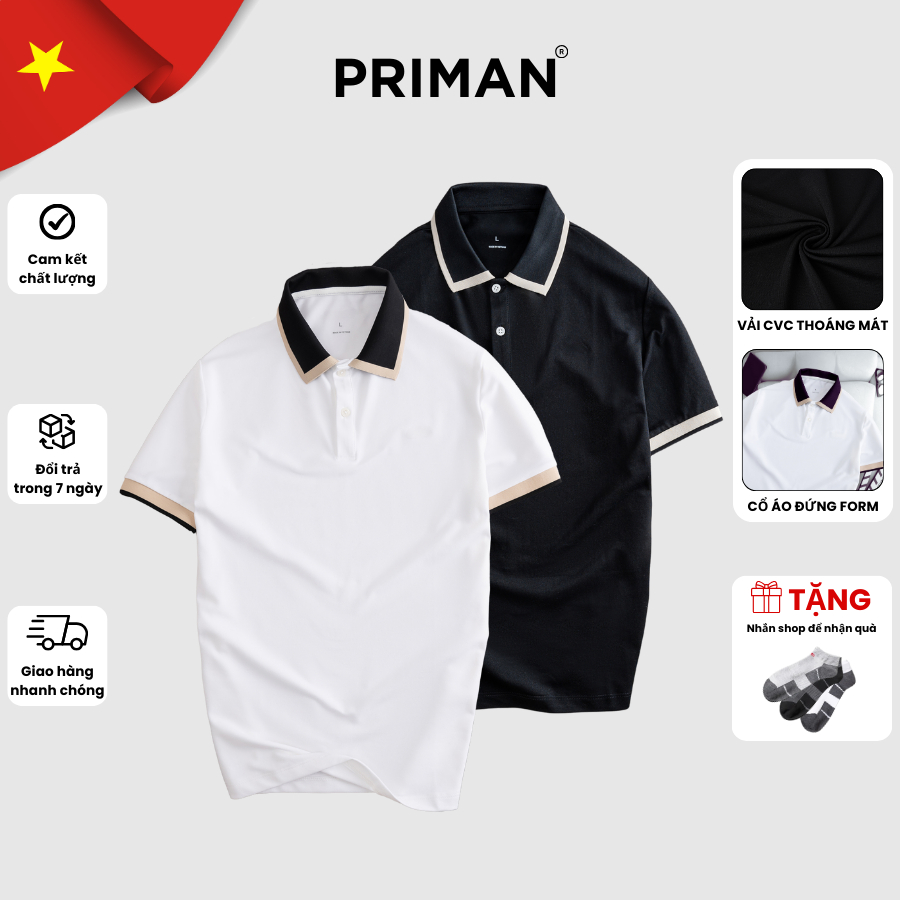 PRIMAN PL4 เสื้อโปโลผู้ชายเสื้อยืดคอปกผ้าฝ้ายสุดเท่ เสื้อยืดอ่อนเยาว์และหรูหราคุณภาพสูง