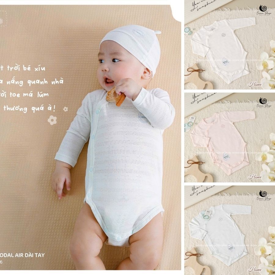 Modal Hone ชิปแขนยาวทารกแรกเกิด Body – การยึดเบียสสไตล์ญี่ปุ่น – ผ้า Cool Modal Air – Size 0-3M
