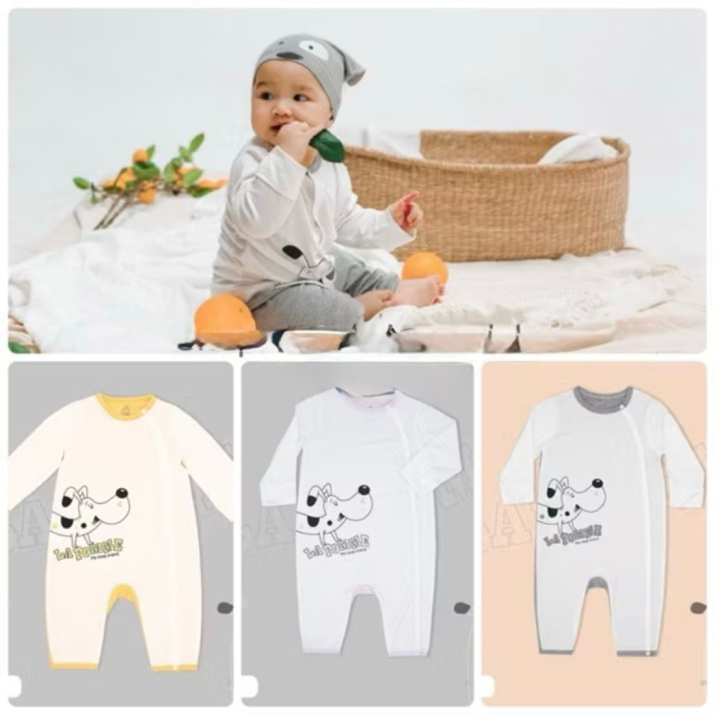 La Pomme JL031 ชุดบอดี้สูทกระดุมแขนยาวทารกแรกเกิดพิมพ์ลายสุนัขดัลเมเชี่ยนเส้นใยไม้ไผ่นุ่ม