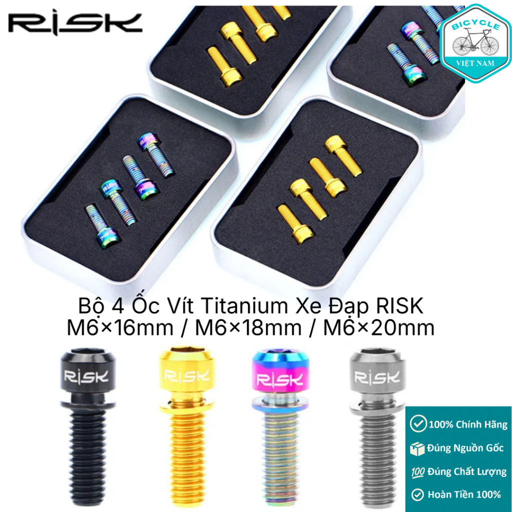 ชุดสกรูไทเทเนียมจักรยาน RISK 4 ชิ้น M6x16mm / M6x18mm / M6x20mm