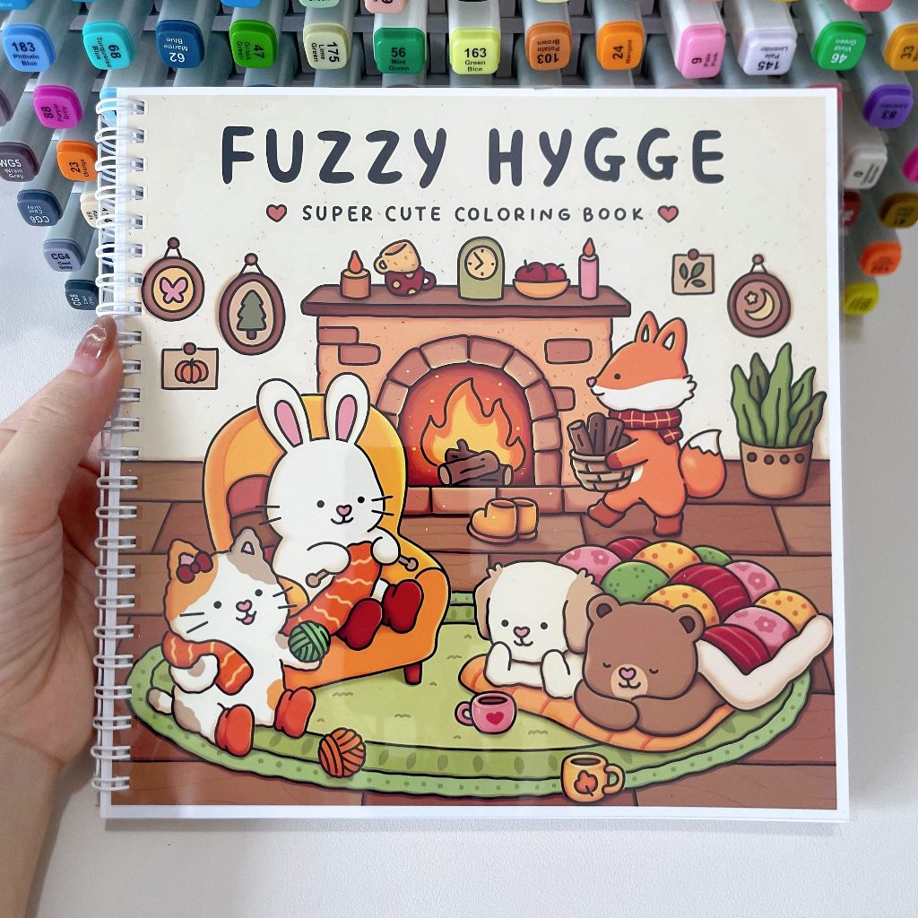 ชุดระบายสี Fuzzy Hygge 42 ภาพ, กระดาษหนา 200 แกรม A4 A5 หนังสือ, เหมาะสําหรับสีมาร์กเกอร์, อะคริลิค,