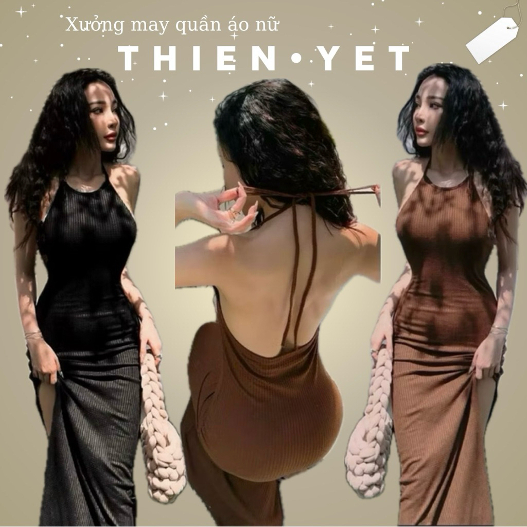 QT -HN Slit Bodycon Dress (พร้อมโฟม) เดรสเปลือยยาวสุด ๆ รูปร่างผู้หญิงเซ็กซี่ - Thien Yet