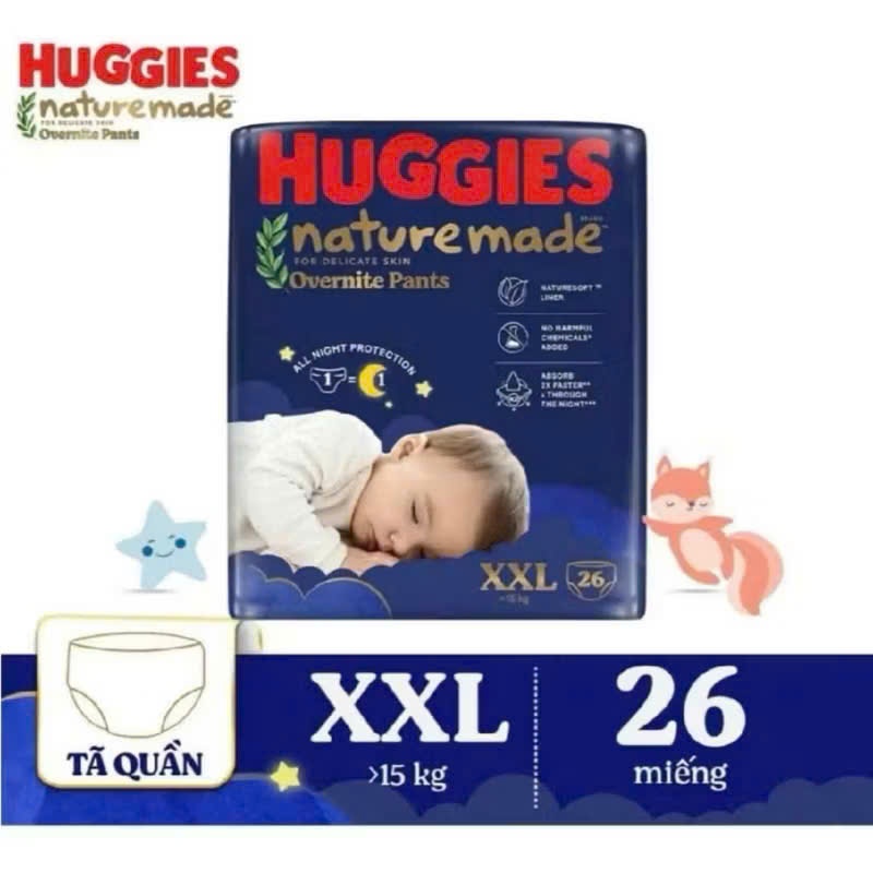 HUGGIES NATURE MADE NIGHT DIAPER/DIAPER PANTS XXL26 FOR BABY >15KG (26 ชิ้น/แพ็ค)