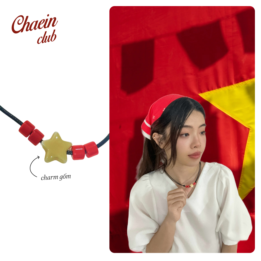 สร้อยคอผู้หญิง Chaein.club Iu Nuoc – สร้อยคอสีแดงและสีเหลืองที่ทําด้วยมือขั้นพื้นฐาน
