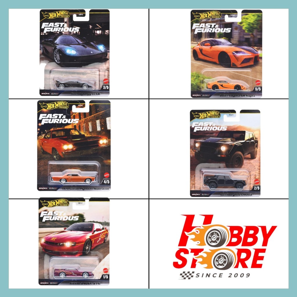 Hobby Store HP02 Hot Wheels Premium Fast & Furious GR Supra Koenigsegg CCXR Plymouth Lamborghini LM0