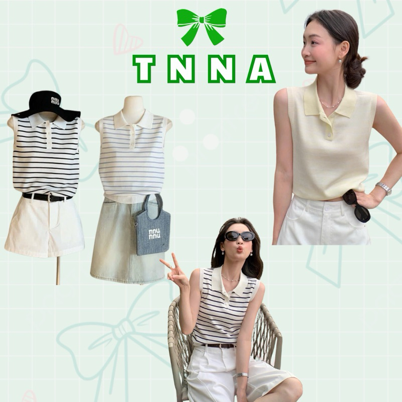 TNA_ WGWE เสื้อสเวตเตอร์ QC ผู้หญิงคอปกลายแนวนอน