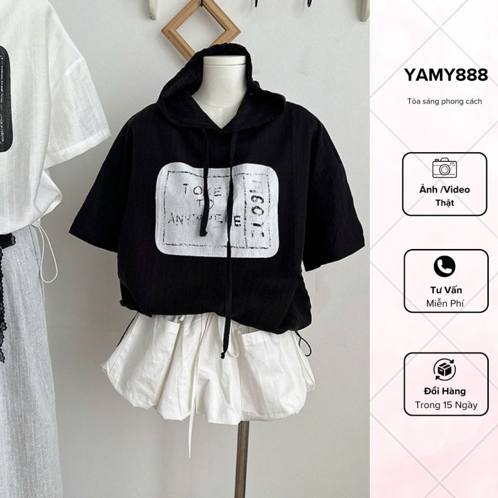 เสื้อกันลมมีฮู้ดแขนสั้นสไตล์สปอร์ต Ap237 - Yamy888